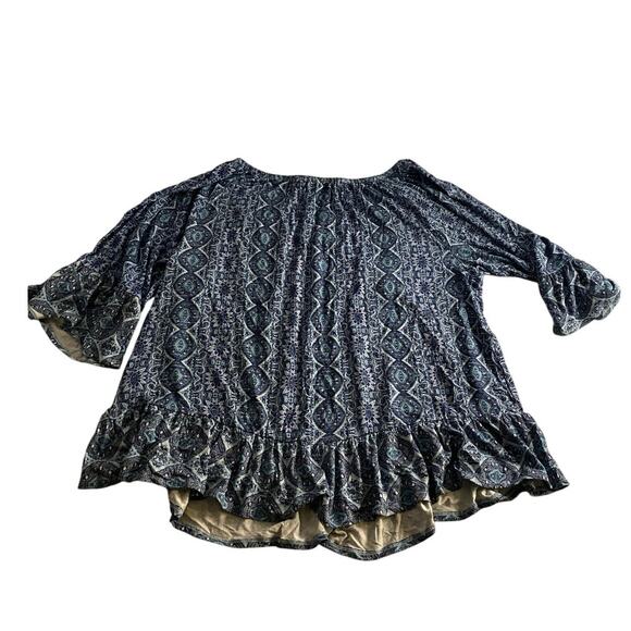 Boho Ruffle Hem Peasant Top Blue Paisley Print Style & Co XL - Picture 5 of 5